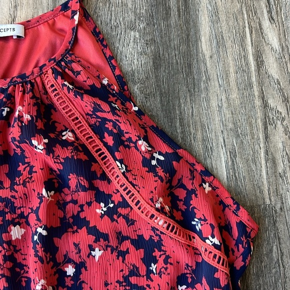 Collective Concepts Dress Red Printed Floral Midi Dress Size Large Petite - Picture 5 of 11